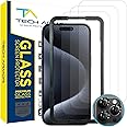 Tech Armor Screen Protector for iPhone 15 Pro 6.1 inch - Ballistic Tempered Glass, Case Friendly, Sensor Protection, HD, 9H Hardness, 3 Pack + Bonus Camera Lens Protectors