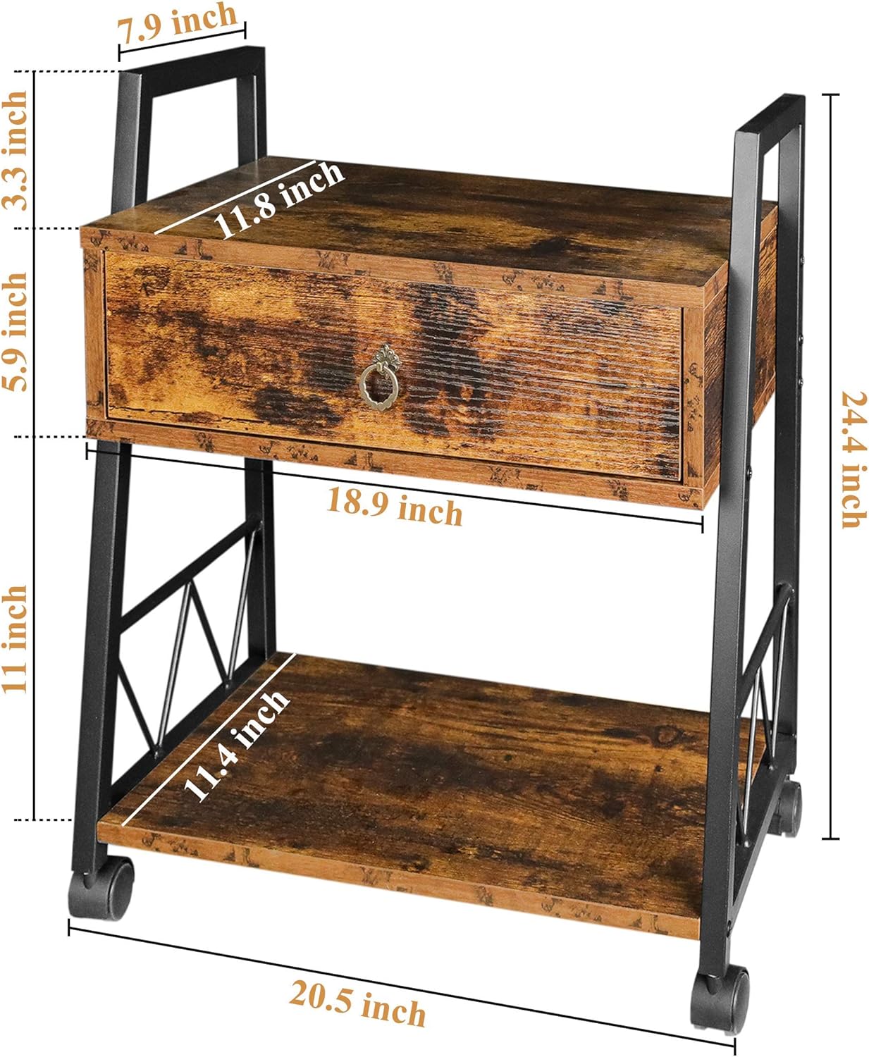 Lavievert File Cabinet with Drawer, Mobile Filing Cabinet Printer Stand with Open Storage Shelves, Printer Table Cart with Wheel for Home Office - Rustic Brown: Home Improvement