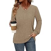 KISSMODA Womens Long Sleeve Shirts Casual Fall Tunic Tops Lightweight Pullover Basic Sweaters