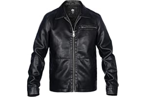 whattry Mens Faux Leather Jacket, Padded Windbreaker, Motorcycle Biker Bomber Coat with Hood