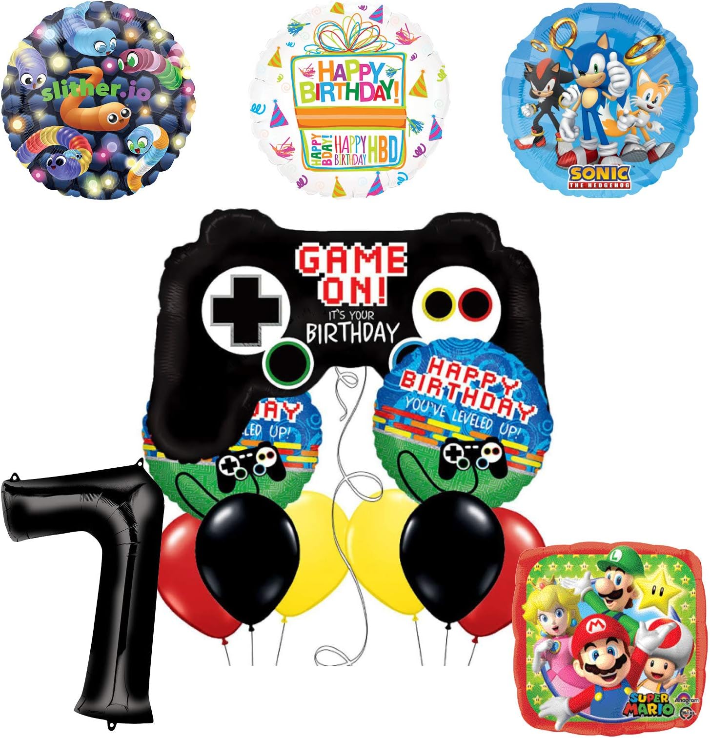 Mayflower Video Gamers 7th Birthday Party Supplies and Balloon Decorations