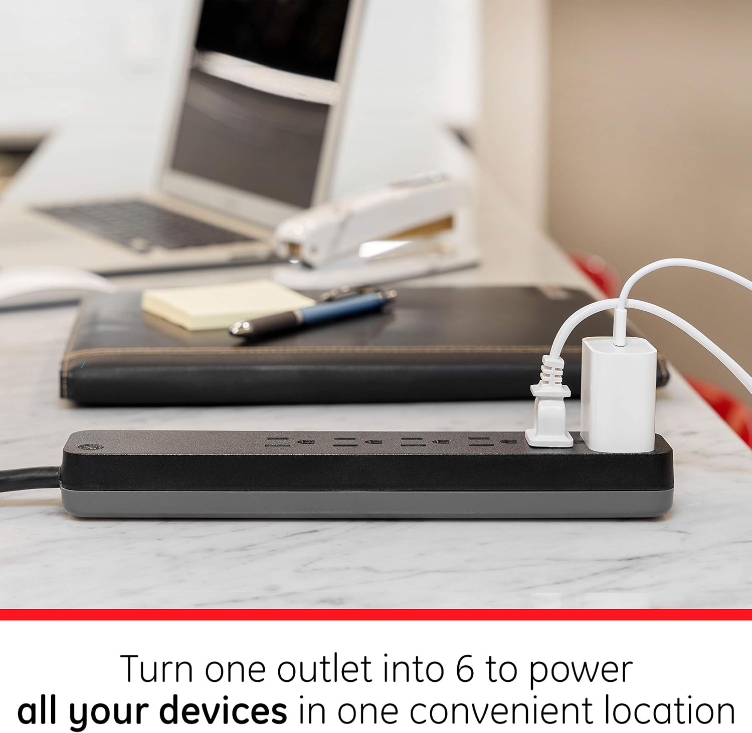 GE Pro 6 Outlet Surge Protector, 2 ft Extension Cord, Power Strip, Flat Plug, Wall Mount, Black, 45170: Electronics