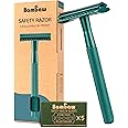 Bambaw Men Safety Razor with 5 Double Edge Safety Razor Blades, Single Blade Razor for Men & Women, Plastic Free Stainless Steel Razor - Sea Green