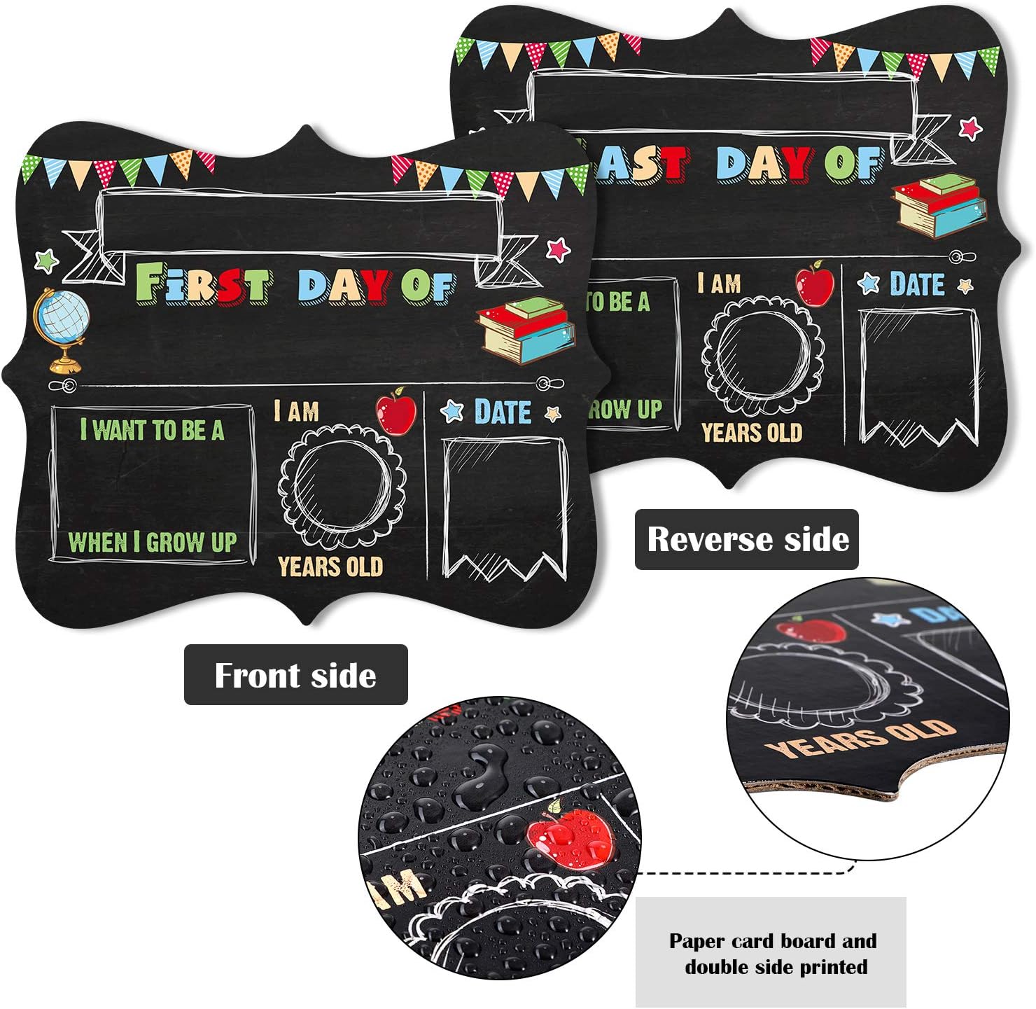 Sumind 2 Pcs First & Last Day of School Chalkboard Double Sided Back to School Sign 1st Day of Preschool Board Personalized Erasable Reusable for Kids Girls Boys Kindergarten Photo Prop 11.8" x 9.8" - Image 4