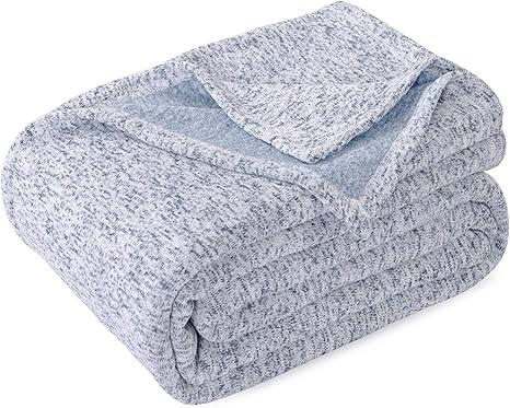 Amazon Com Kawahome Knit Blanket Lightweight Breathable Fuzzy Heather Jersey Thin Blanket For Couch Sofa Bed Twin Size 66 X 90 Inches Blue And White Kitchen Dining