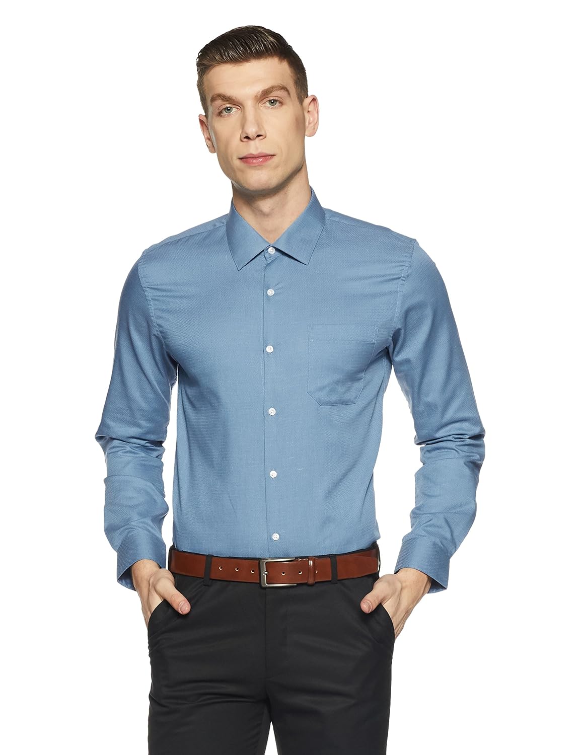 peter england men's plain slim fit formal shirt