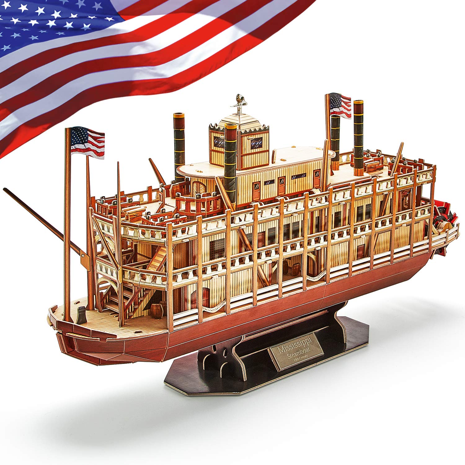 CubicFun Model Kits Ship 3D Puzzles Mississippi Steamboat Jigsaw Puzzles for Adults and Children, US Ship Model Decoration and Gift, 142 Pieces