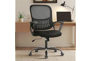Sweetcrispy Home Office Managerial Executive Chair with Ergonomic Design, Mid-Back Mesh Swivel, Comfortable Lumbar Support and Rotating Wheels for Bedroom, Study