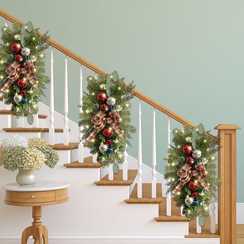 Wraeth Stairs Scceatti Christmas Swag Teardrop Staircase Stairs Swags Wreath 18” Xmas ...
