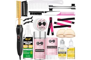 GOIPLE Electric Hot Comb Hair Straightener, Deluxe Electrical Straightening Comb Curling Iron for Natural Black Wigs, Hot Comb Electric for Wigs Pressing Combs with Wig Glue Melting Spray Hair Wax Stick