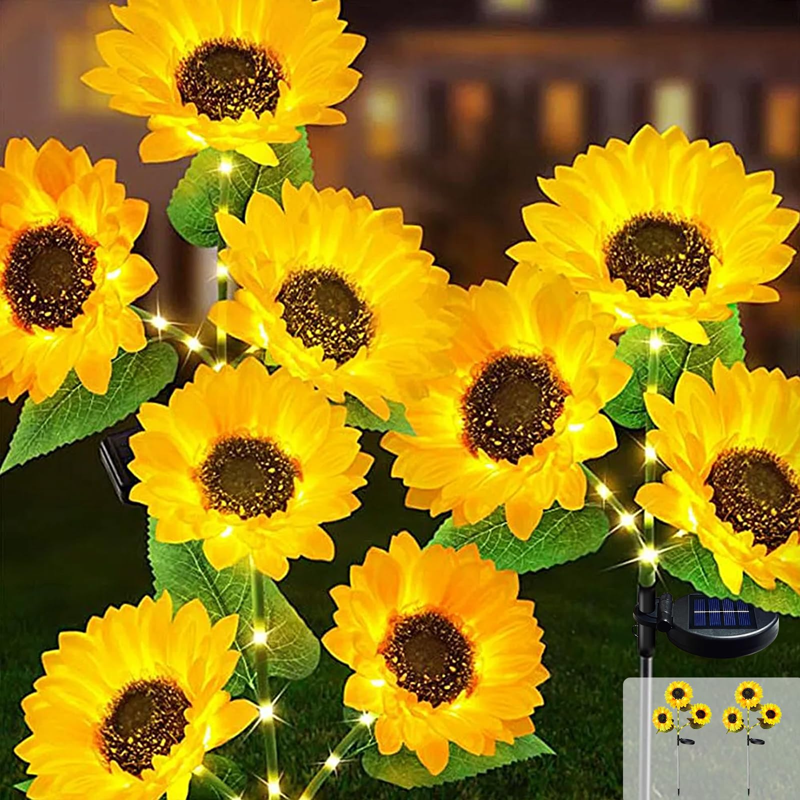 JIMACRO Pack of 2 Solar Sunflower Lights, Solar Garden Lights, 6 Sunflower Solar Lights with Luminous Stems, Waterproof Flower Lights for Garden, Christmas Decoration