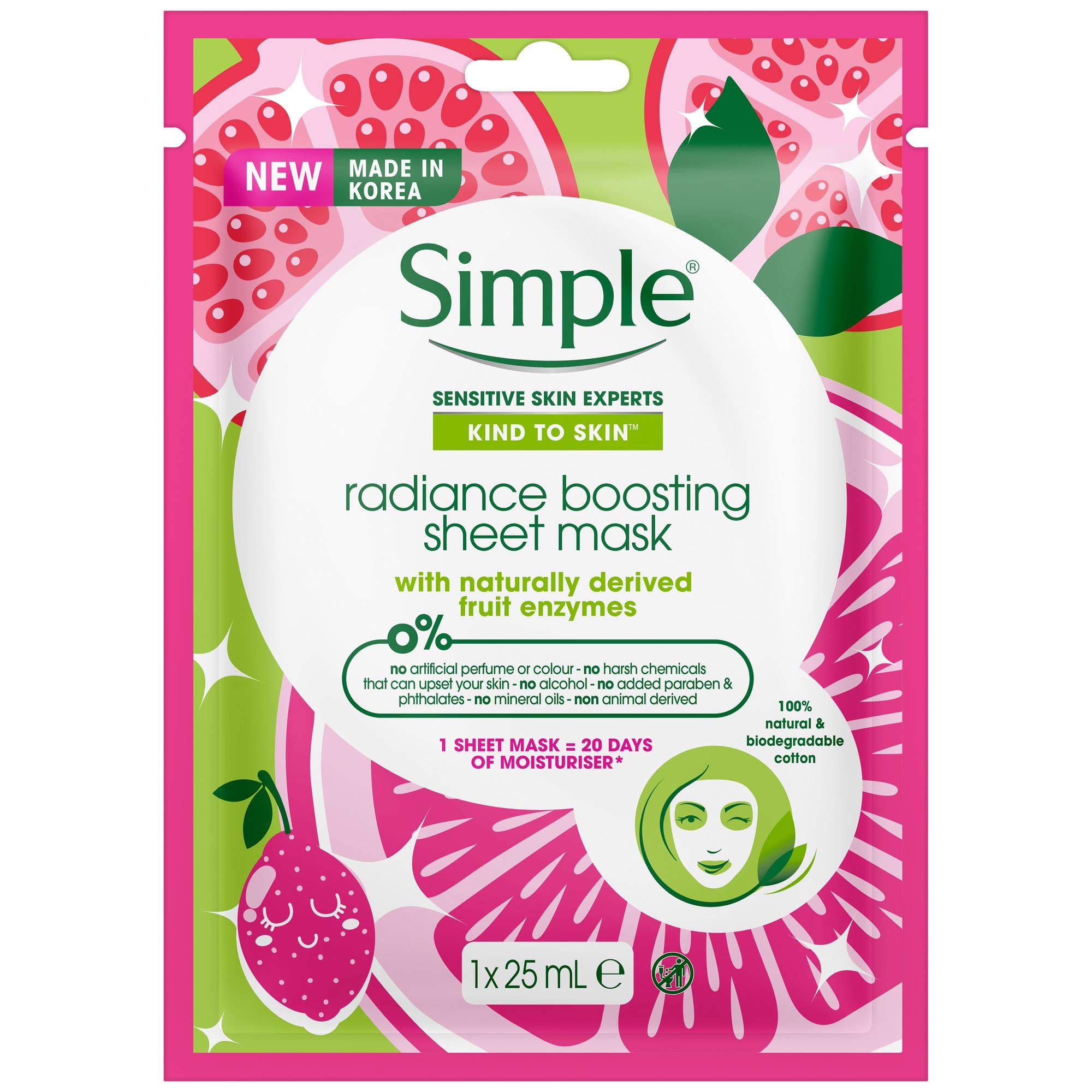 Simple Protect 'N' Glow 48h Glow Sheet Mask Korean skin care routine for sensitive skin brightens and revitalises dull & tired skin 1 mask