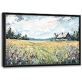 Rustic Flower Large Wall Art Framed Farmhouse Wall Decor for Living Room Countryside Wildflowers Pictures Oversized Canvas Print Painting Modern Extra Large Artwork for Bedroom Office 36"x24"