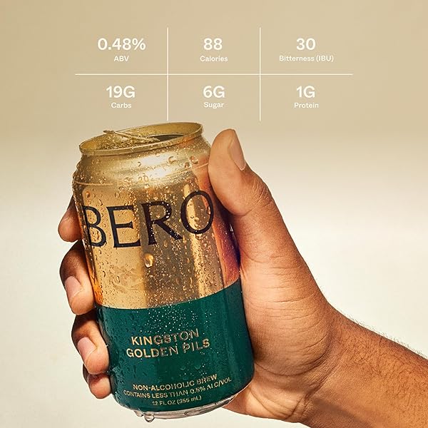 BERO KINGSTON GOLDEN PILS NON-ALCOHOLIC BEER, 6-PACK CRAFT LAGER-STYLE BREW BY TOM HOLLAND, PREMIUM NA BEER WITH GOLDEN TASTE, ALCOHOL ALTERNATIVE FOR ANY OCCASION