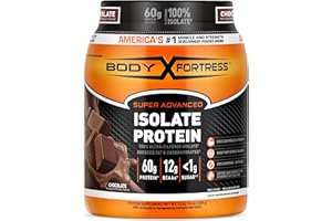 Body Fortress Super Advanced 100% Ultra-Filtered Isolate Protein Powder, Chocolate, 60g Protein & 12g BCAAs Per 2 Scoops, Muscle Gain & Recovery, Immune Support with Vitamins C & D, 1.5lbs