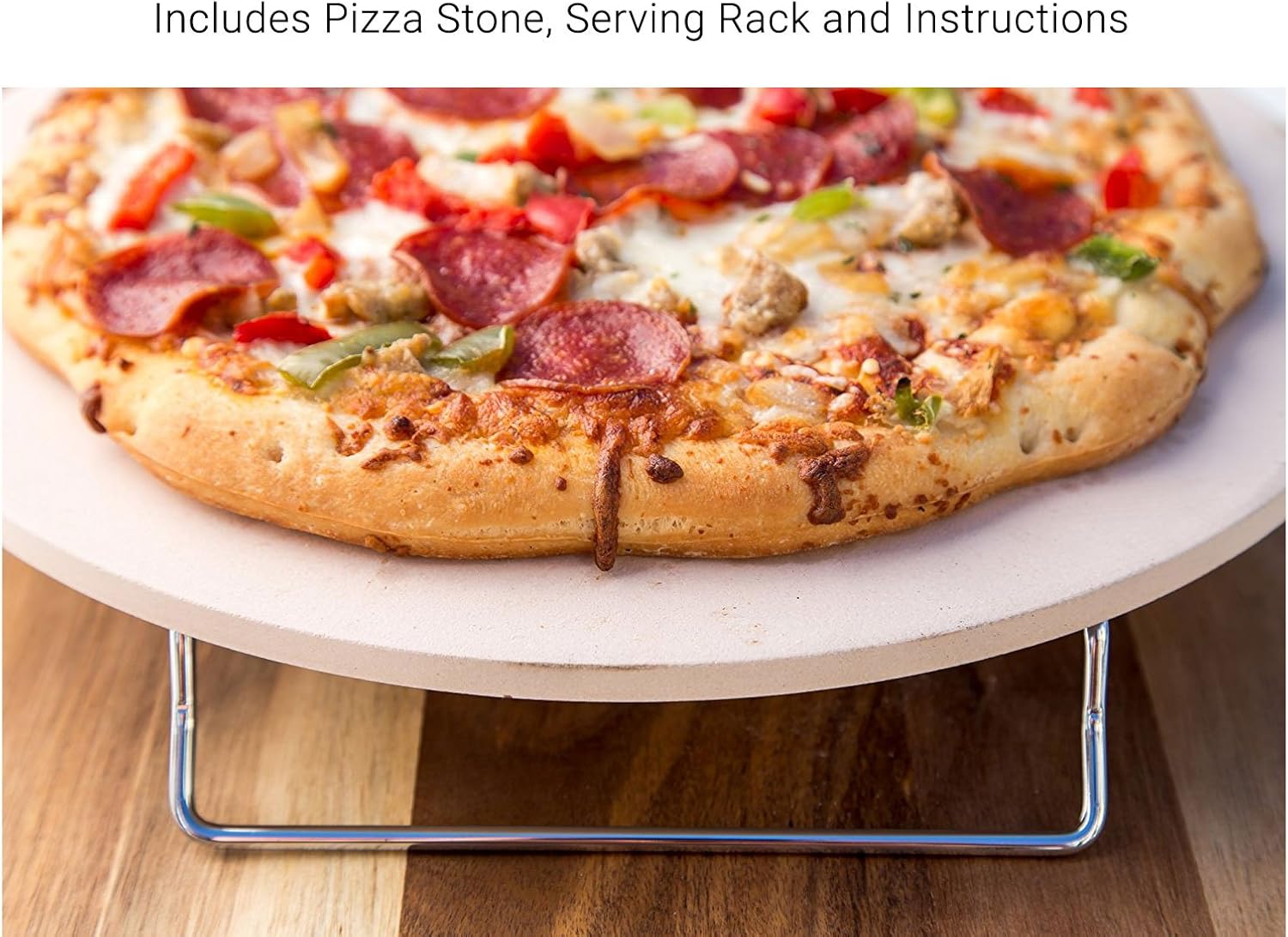 JAMIE OLIVER Pizza Stone and Serving Rack - Round Earthenware Clay - 14 inch: Kitchen & Dining