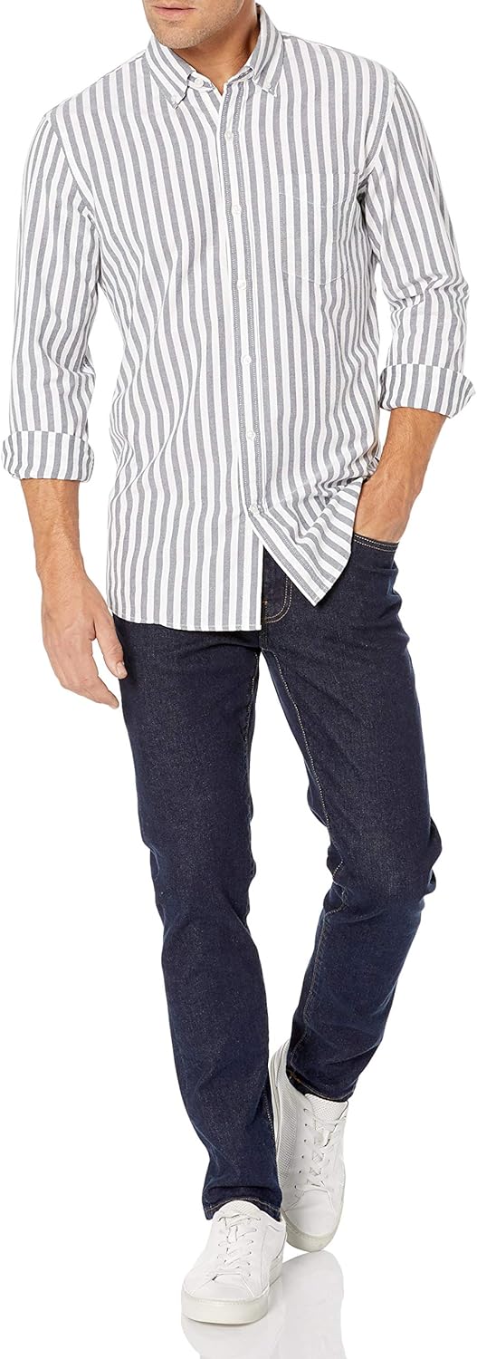  Brand - Goodthreads Men's Standard-Fit Long-Sleeve Fashion Stripe Oxford Shirt: Clothing