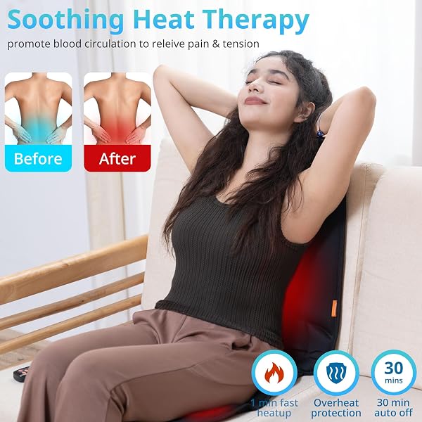CARSHION 10 VIBRATION MOTORS, MASSAGE SEAT CUSHION WITH HEAT,BACK MASSAGER FOR CHAIR BACK MASSAGER HEATED SEAT COVER MASSAGE CHAIR PAD FOR PAIN RELIEF HOME OFFICE USE