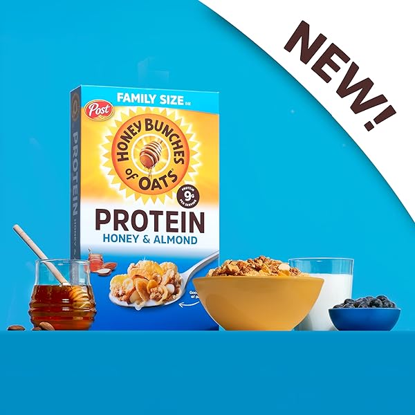 HONEY BUNCHES OF OATS HONEY & ALMOND PROTEIN CEREAL, BREAKFAST OR SNACK, FAMILY SIZE, 15 OZ (PACK OF 1)