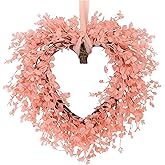 Aneco Valentine’s Day Heart Wreath 18 Inch Pink Artificial Floral Wreath with Ribbon Door Wall Window Hanging Decor for Wedding Anniversary Holiday
