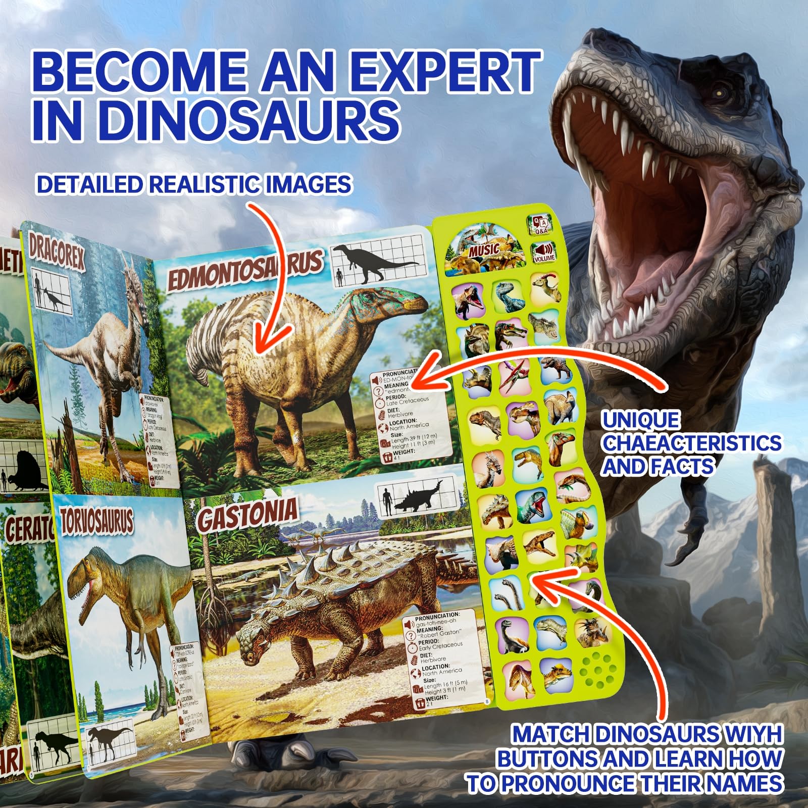 Dinosaur Toys for Kids 3-5 Dinosaur Book with Sounds 30 Species Names & Realistic Sounds InteractiveToys for Boys Girls Kids 2 3 4 5 6 7 Year Old Dinosaur Toys Gifts(Dinosaur Book)