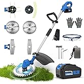 AZZUNO 21V 12-inch Brushless Weed Wacker Cordless Grass Eater Electric Lawn String Trimmer, Lightweight Brush Cutter 4.0Ah Ba