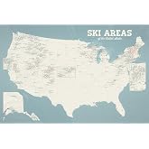 US Ski Resorts Map 24x36 Poster (Beige &amp; Opal Blue)