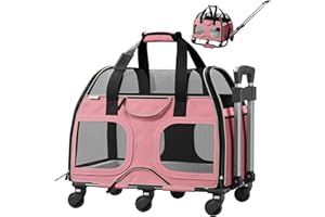 Katziela Pet Carrier - Airline Compliant Dog Carrier - TSA Approved Pet Carrier for Small Dogs and Cats - Soft FAA Travel Airplane Dog Carrier Luggage (Pink/White-6 Wheels)