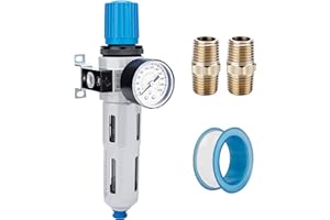 NANPU 3/8" NPT High Pressure Compressed Air Filter Regulator Water/Oil Trap Separator - Gauge(0-230 psi), Poly Bowl,Semi-Auto Drain, Bracket