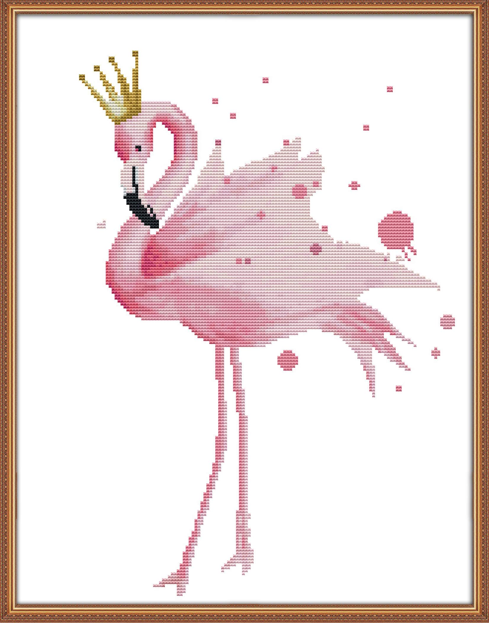 OWN4B Cross Stitch Kits Stamped, Fantasy Flamingo Printed Pattern 11CT 17.3x22.0 inch DIY Embroidery Kit