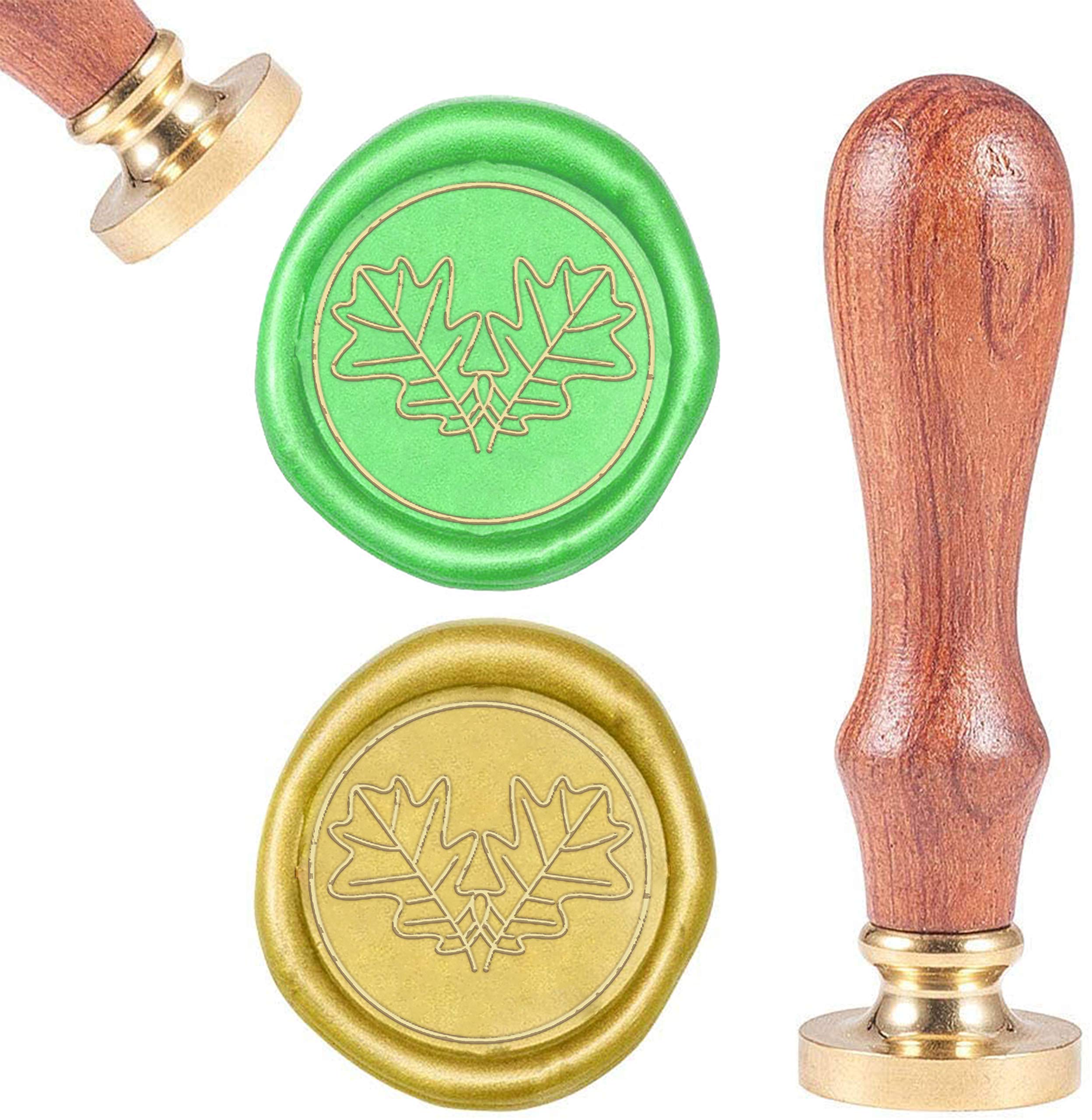CRASPIRE Wax Seal Stamp Oak Leaf, Vintage Sealing Stamp Plant 25mm Removable Brass Head Natural Wood Handle for Wedding Envelope Invitation Card Embellishment Wine Package Decoration