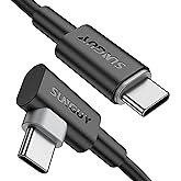 SUNGUY USB C to USB C Cable Short, [2-Pack 1.5FT] Right Angle 60W Type-C Charger Cable for iPhone 16 15 Pro Max, Galaxy S23/S22/S21/Z Fold 3/Note 20, iPad Pro 2020, MacBook Air/Pro