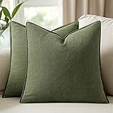 Woaboy 20x20 Inch Set of 2 Decorative Linen Solid Throw Pillow Covers Boho Accent Farmhouse Pillowcases Modern Netural Spring Home Decor for Couch Sofa Living Room Bed,Dark Olive Green