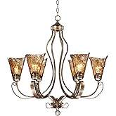 Franklin Iron Works Amber Scroll Golden Bronze Silver Large Chandelier 31 1/2" Wide Rustic Art Glass 6-Light Fixture for Cott