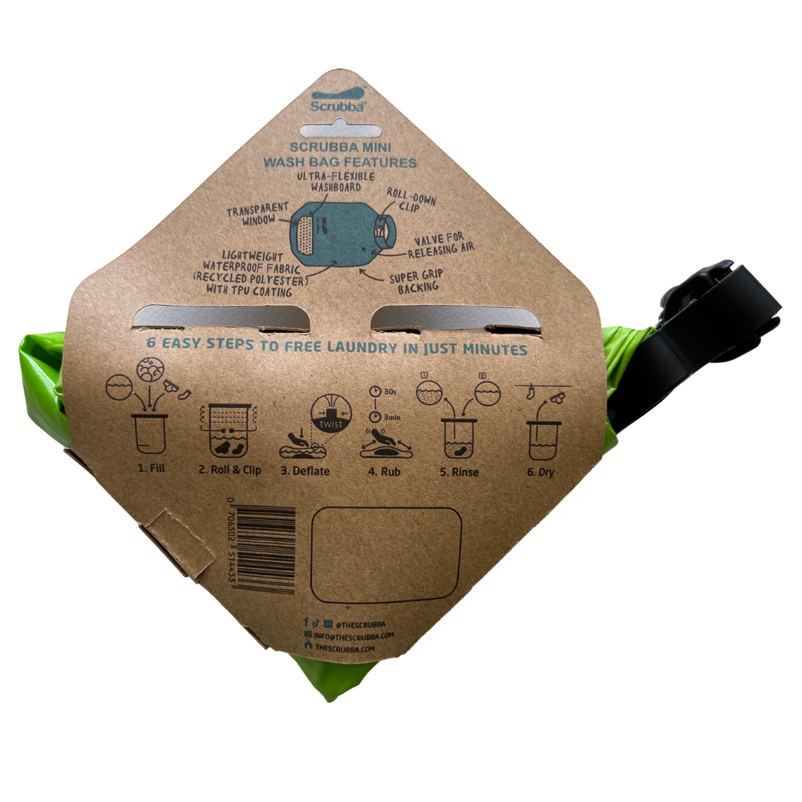 Scrubba Wash Bag MINI Ultra-Compact Washing Machine - Ideal for Travel, Camping & Hiking | Portable Washer & Dry Bag, 50% smaller than original Scrubba