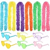 Velorique 6.6ft Feather Boas Artificial Fluffy Boas Party Bulk with Heart Sunglasses for Halloween Christmas Decor