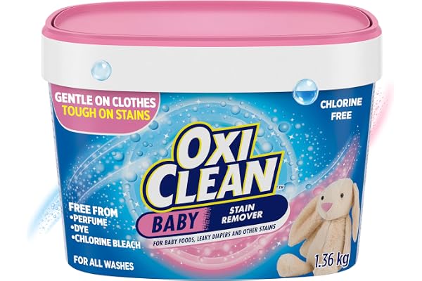 OxiClean Baby Multi-Purpose Stain Remover Powder, Fragrance Free, 1.36 kg | Enzyme stain remover powder for cloth diapers, be