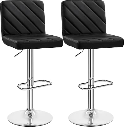 Yaheetech Bar Stools Set of 2 PU Leather Adjustable Swivel Black
