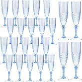 24PCS Plastic Champagne Flutes,7.1Oz Acrylic Blue Wine Glasses Goblets Reusable Drinking Champagne Glasses for Wedding ,Shatterproof and Disposable Cups Plastic Goblets Grand Event Party Supplies