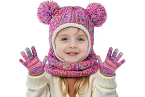 HONGTEYA Toddler Winter Hat Scarf Glove Set, Unisex Baby Kids Velvet Lined Knitted Hat with Neck Warmer for Cold Weather