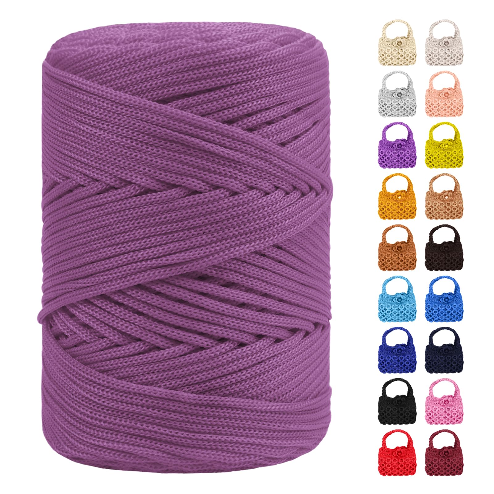 LEREATI Polyester Macrame Cord 3mm for Crocheting, 170m Braided Macrame Rope Polypropylene Cord Crochet Bag Cord, Polyester Macrame Yarn for Basket Bags DIY Crafts Home Decoration (Rubber Pink)