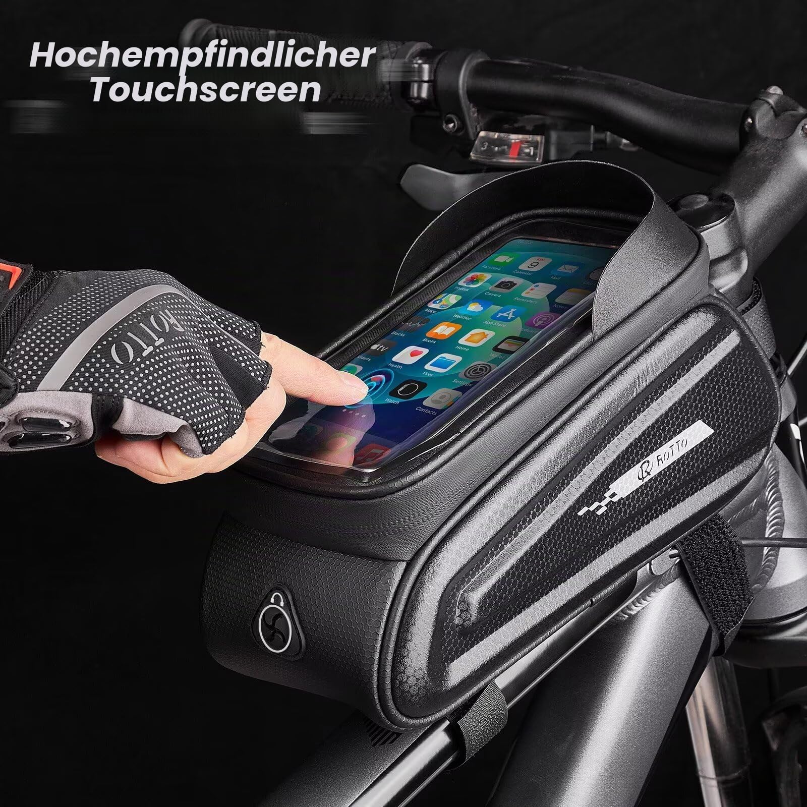 ROTTO Fahrrad Rahmentasche Oberrohrtasche Handytasche auf Oberrohr Hartschalenkoffer Empfindlicher Touchscreen 2