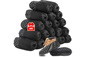 TOMUS-UNI Disposable Shoe Covers 200 Pack (100 Pairs) Non-Slip, Durable, Indoor Protect Your Home, Floors and Shoes（Black）