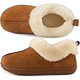 HomeTop Women's Closed-back Slippers Faux Wool Warm Non-slip Outdoor Indoor House Shoes with Fuzzy Collar