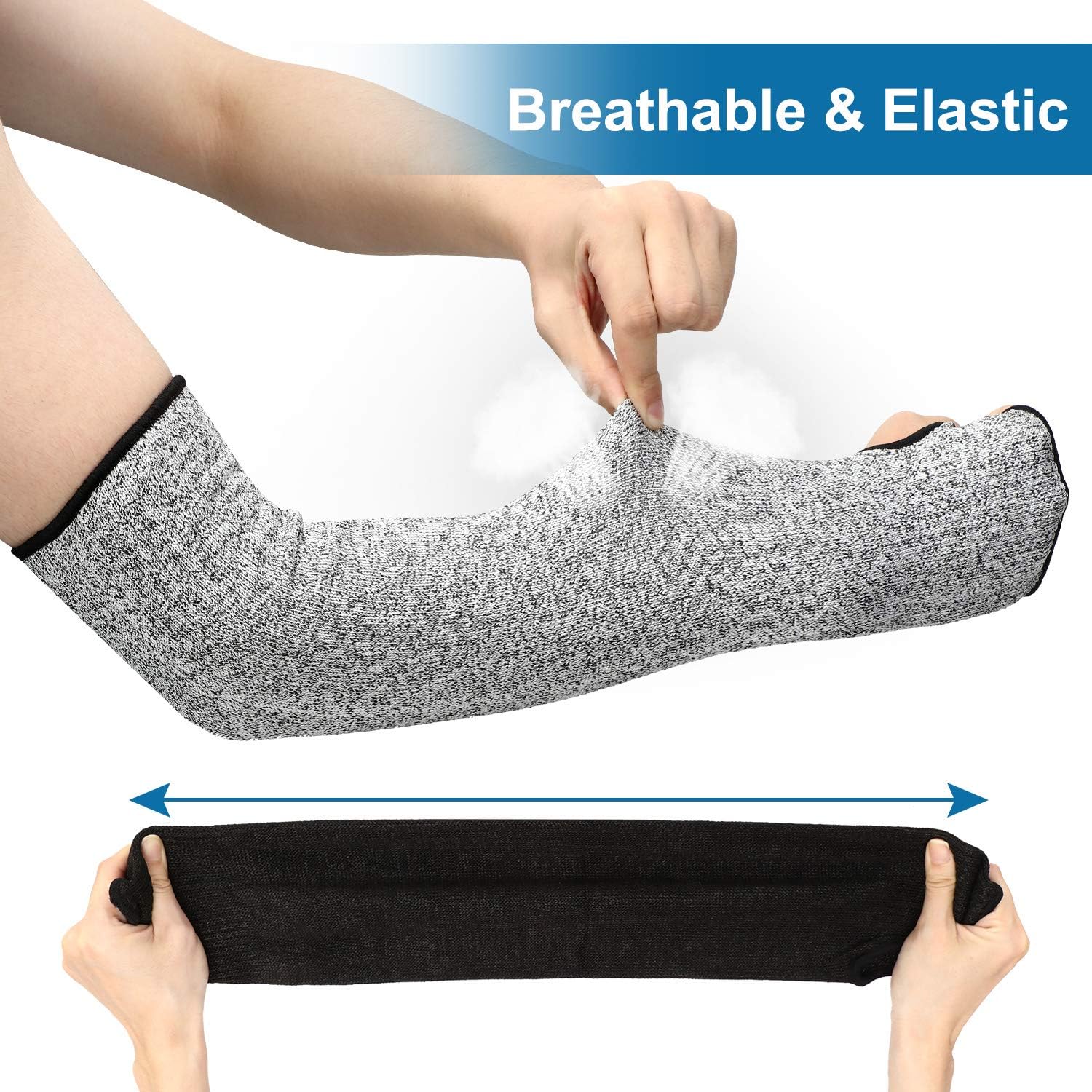 2 Pairs Arm Protection Sleeves 18 Inch Level 5 Cut Resistant Sleeves Protectors for Men Women(Gray, Black): Clothing