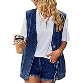 Sdipipo Women's Casual Denim Jean Vest Oversized Sleeveless Mid Long Button Down Jeans Jackets Vests Tops Waistcoat ﻿