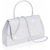 Larcenciel Women's Evening Handbags, Glitter Top Handle Evening Clutch Purse w/Chain for Party Prom Wedding Cocktail Club