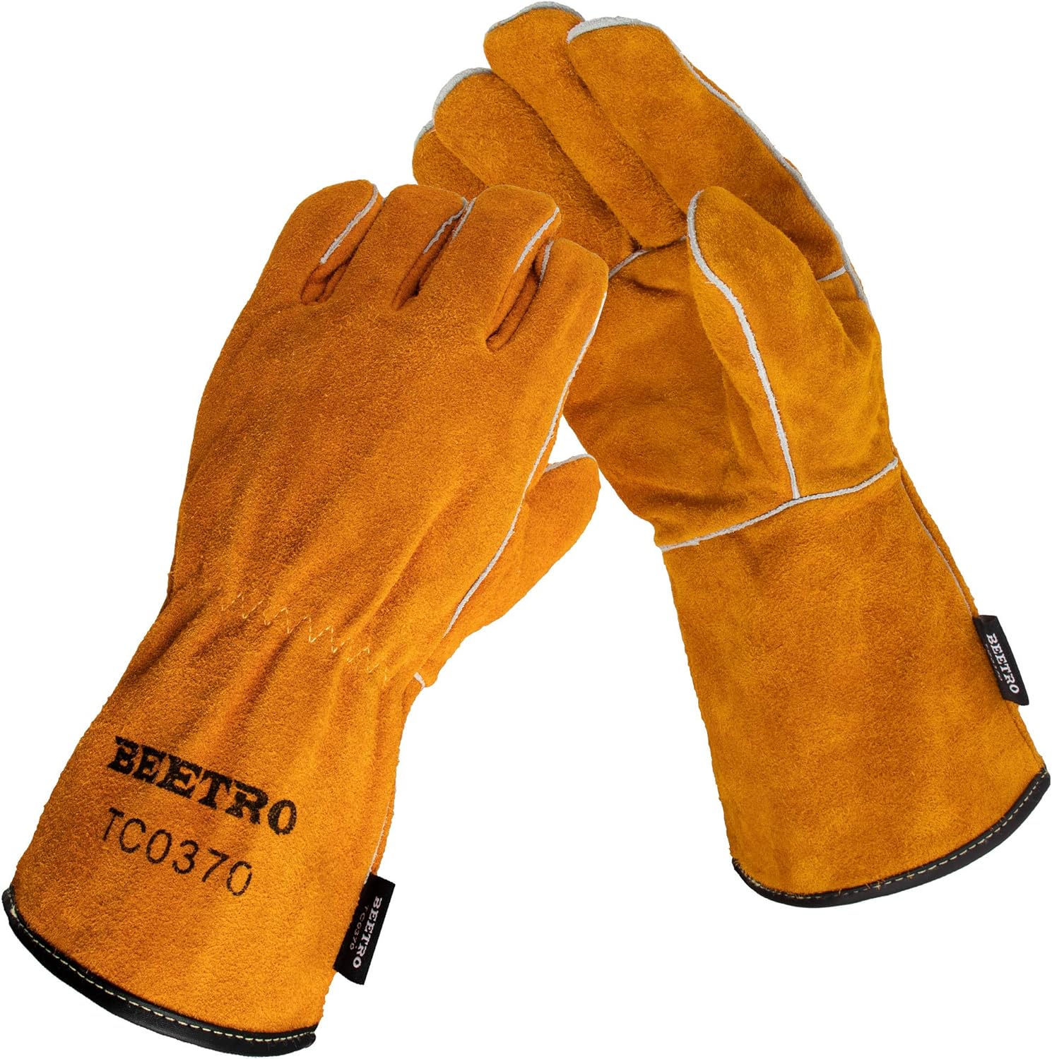 BEETRO Welding Gloves, Cow Leather Forge/Mig/Stick Welder Heat/Fire Resistant, Mitts for Oven/Grill/Fireplace/Furnace/Stove/Pot Holder/Tig Welder/Wood Burner/BBQ/Animal handling glove with Soft Lining, 1 Pair: Home Improvement