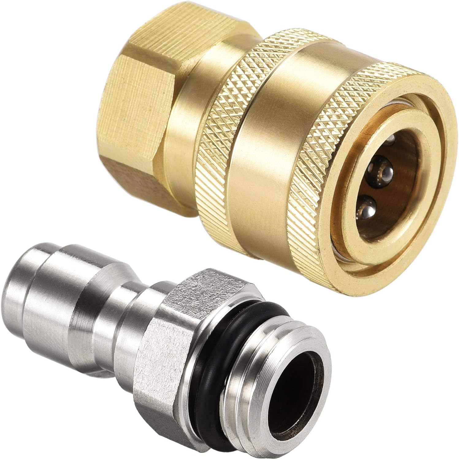 sourcing map Garden Hose Brass Quick Connect Set M14x1.5 Male & Female Thread Stainless Steel Fittings Water Hose Connectors Pressure Washer Adapter