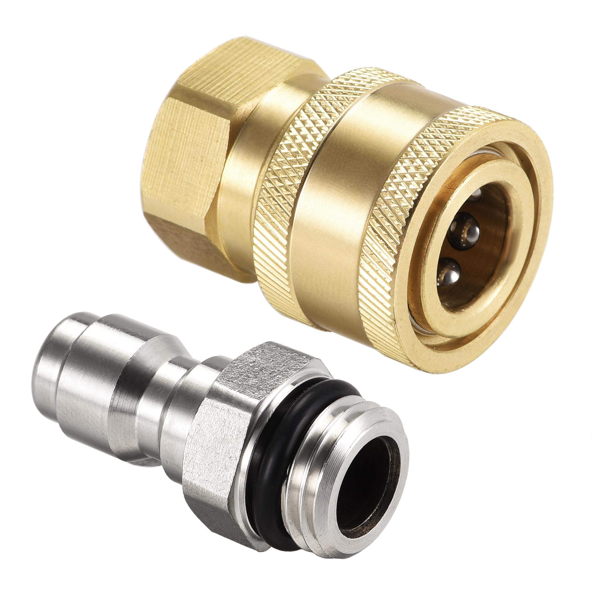 sourcing map Garden Hose Brass Quick Connect Set M14x1.5 Male & Female Thread Stainless Steel Fittings Water Hose Connectors Pressure Washer Adapter